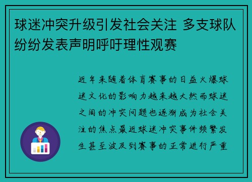 球迷冲突升级引发社会关注 多支球队纷纷发表声明呼吁理性观赛